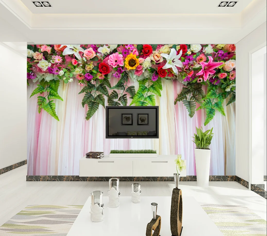 

Custom Photo Wallpaper Sea view outside stereo window Scenery flower Wall Painting Living Room TV Background Mural Wall Paper