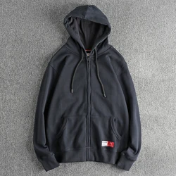 Autumn Winter New American Retro Long Sleeve Solid Color Hooded Hoodies Men's Simple Washed Casual Loose Cardigan Sweatshirts