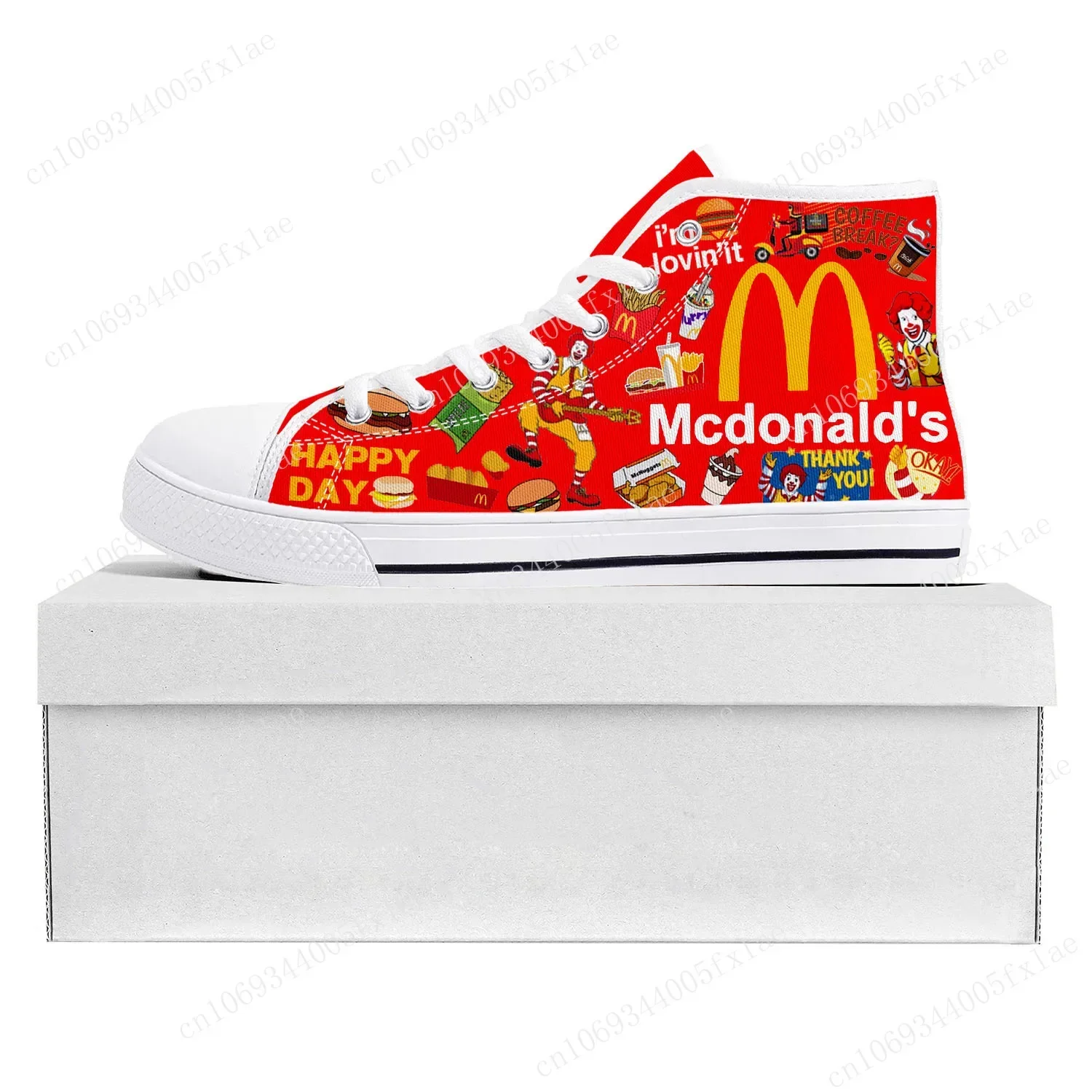 Mc-Donalds Printing High Top High Quality Sneakers Mens Womens Teenager Canvas Sneaker Casual Custom Made Shoes Customize Shoe