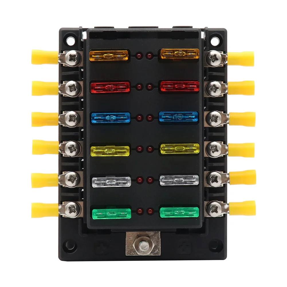 

Fuse Box Holder 12 Ways Car Fuse LED Warning Indicator Damp-Proof Cover Screw Terminal Car with LED Warning Indicator