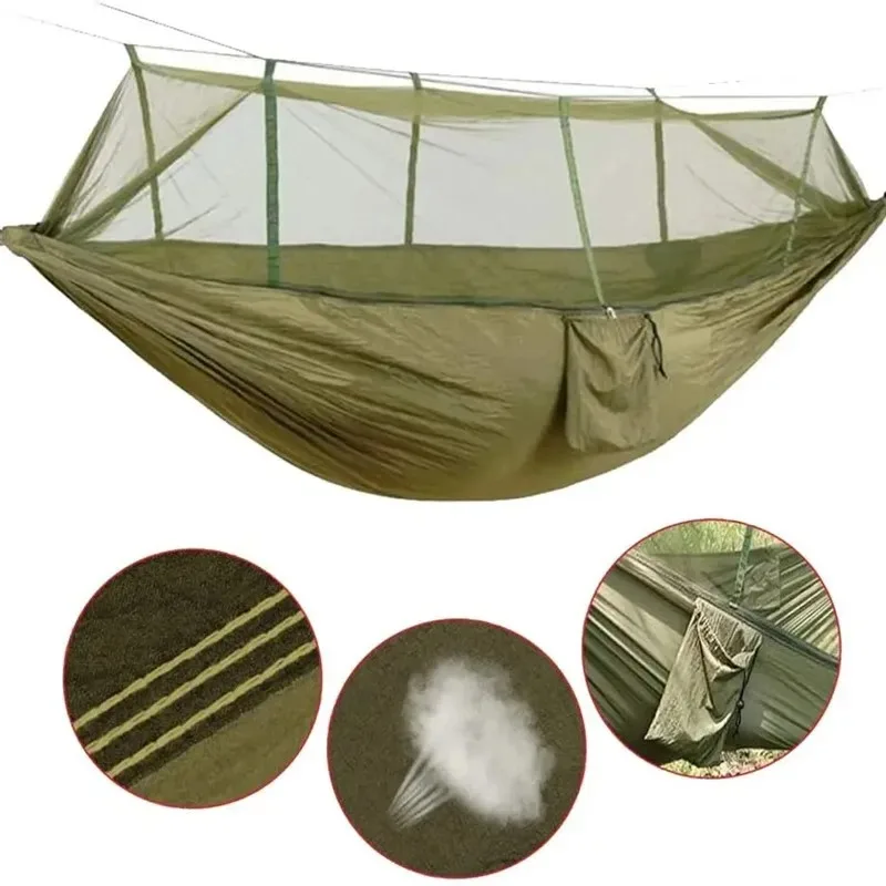 210T Ripstop Nylon Camping Hammock with Mosquito Net No-See-Um Mesh Outdoor Portable Hanging Bed Bug Protection