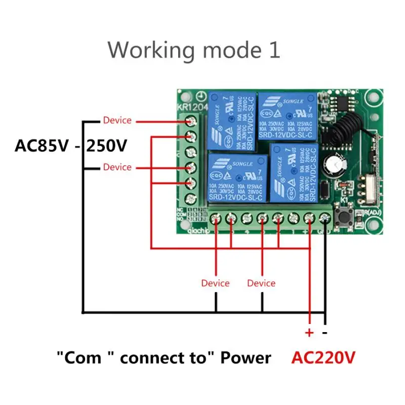 angry monkey 433Mhz Universal Wireless Remote Control Switch AC 85V ~ 250V 220V 4 Channel Relay Receiver Module and RF Control