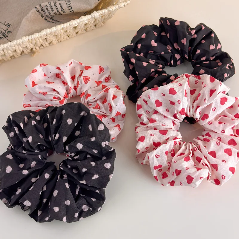 Red Heart Large Scrunchies Sweet High Elastic Hair Ties for Women Girls Ponytail Holder Daily Cute Fashion Hair Accessory