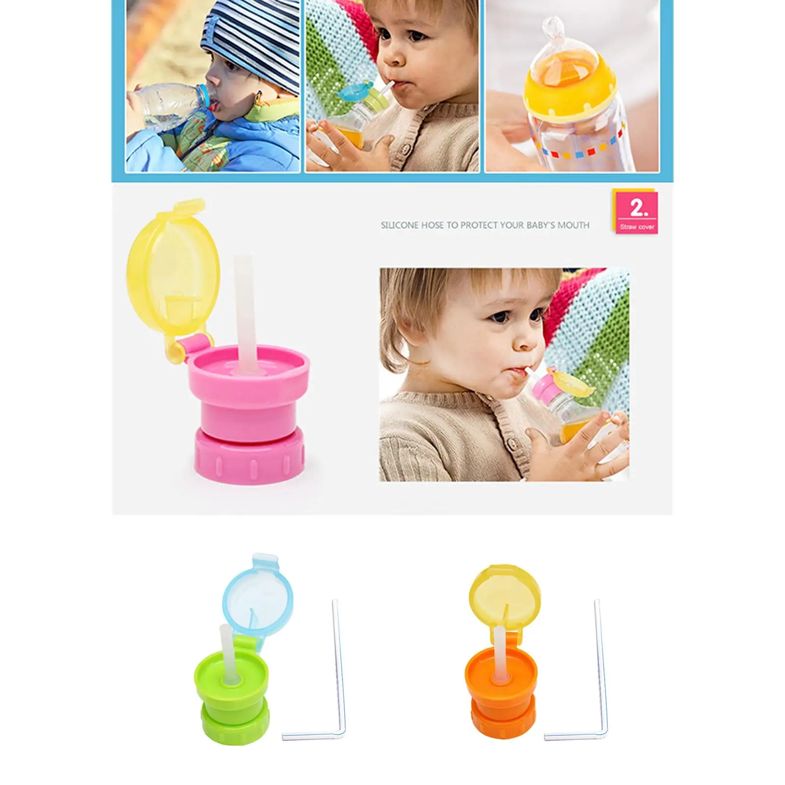 Spill Proof Water Bottle Straw Cap Portable SodaWater Bottle Twist Cover Cap with Straw for Children Adults Bottle Cap Spout Ada