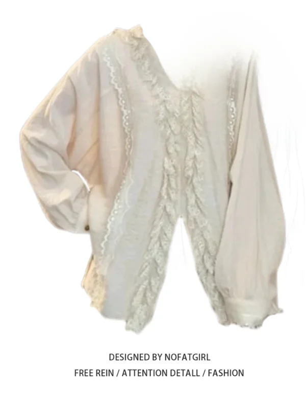 

plus Size Women's Vintage Lace Trim irt Long Sve Autumn Faion Slimming Versatile Top Comfortable Breathable Korean Sle