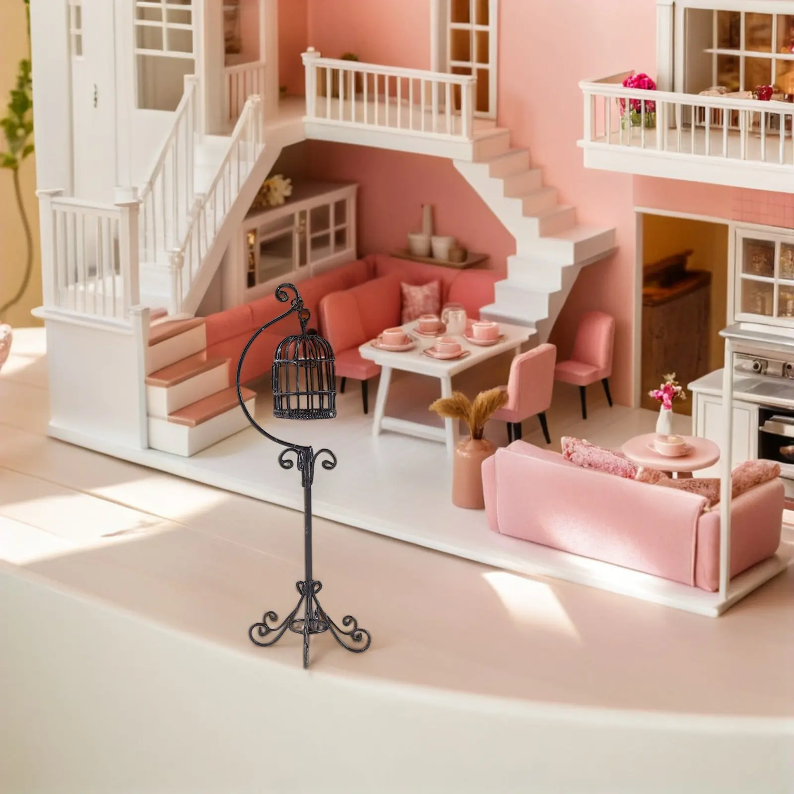 Miniature Bird Cage 1:12 Scale Metal Dollhouse Furniture – Openable Micro Landscape Decor for Miniatures