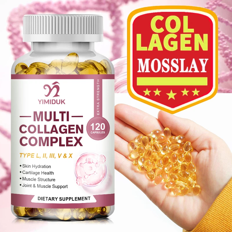 Multi-Collagen Pills with Hyaluronic Acid and Vitamin C: 5 Hydrolyzed Collagen Peptides, Type I II III VX Capsules