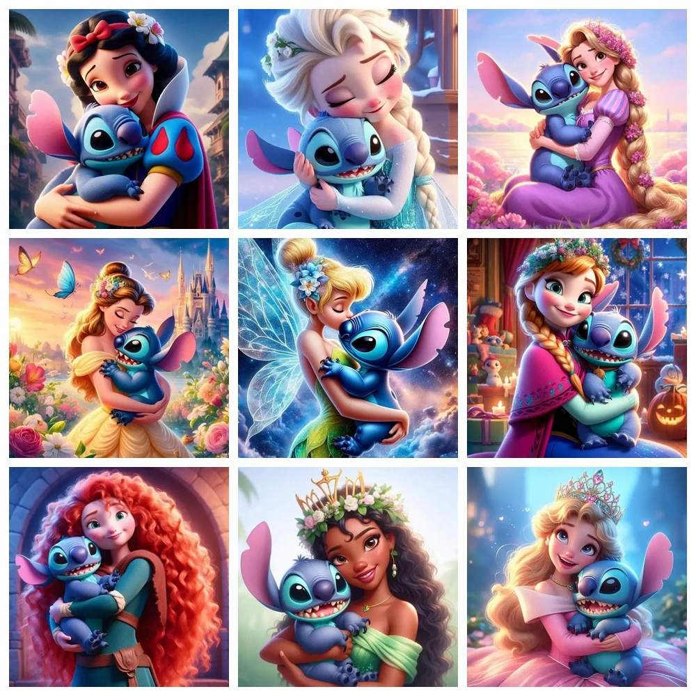 Disney Princesses and Lilo Stitch 5D AB Diamond Painting Mosaic Cartoon Art Cross Stitch Embroidery Home Decor Children's Gift