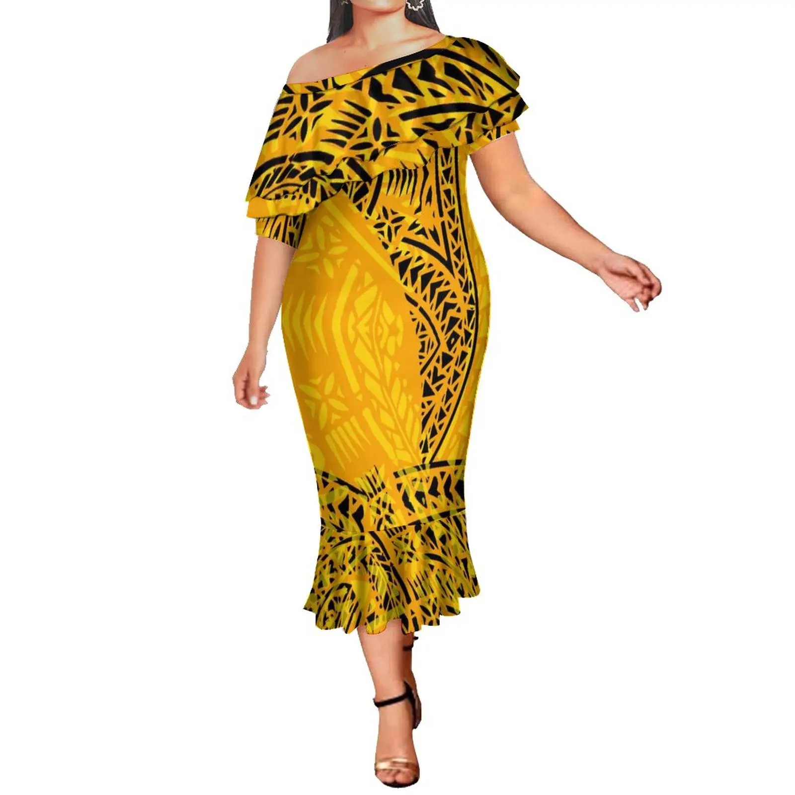 

1 New Off Shoulder Womens one size poncho Dresses Polynesian Printed Bat Sleeve Dress Custom Ladies Loose free size poncho tops