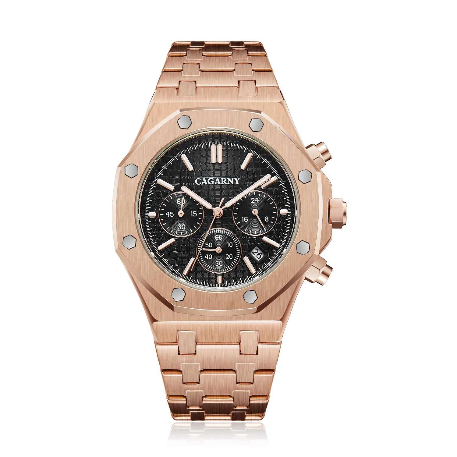 CAGARNY Original Brand 6835 New Stainless Steel Quartz Watches For Men Fashion Casual Automatic date Chronograph for Man Watch