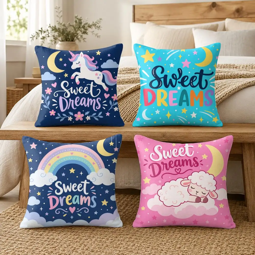 Sweet Dreams Cushion Cover Soft Short Plush Pillow Cases Hidden Zipper Cutecore Sofa Bedroom Home Decor Gift