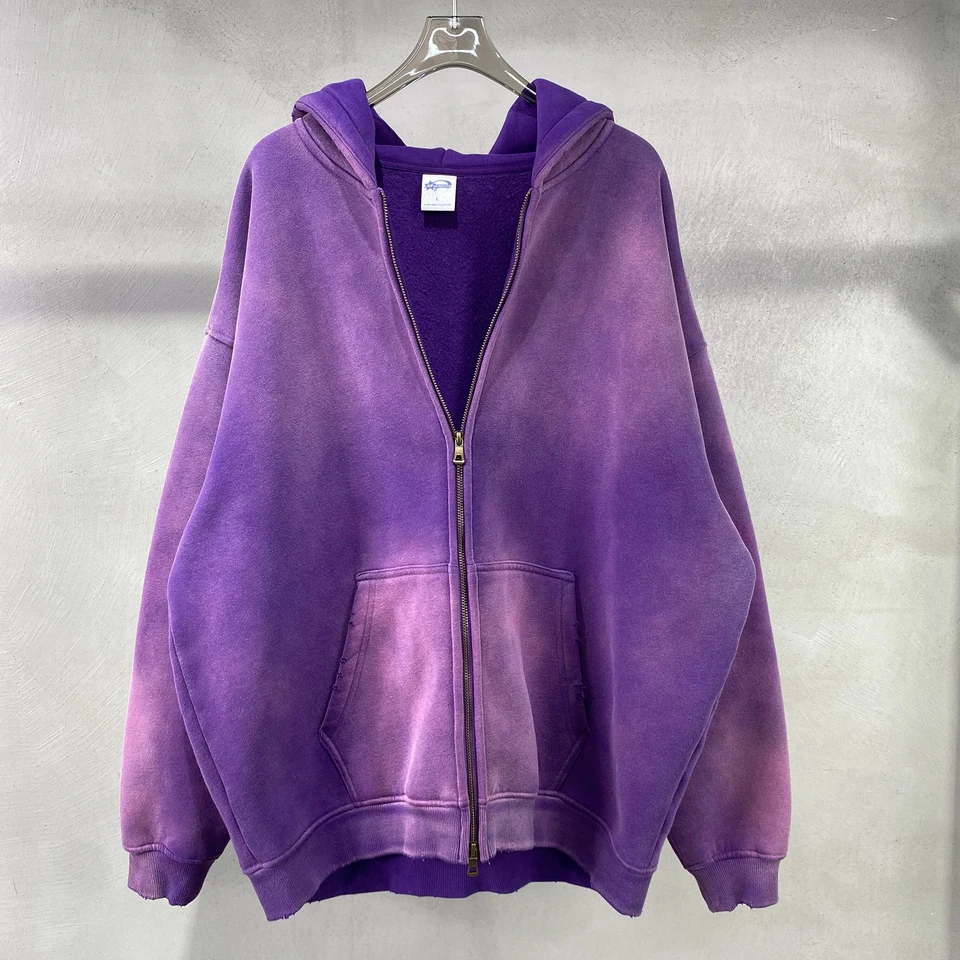 OLDMAN’STAILOR GARMENT DYE ZIP HOODIE Men's Zip Up Hoodies Tie Dye Washed Double Oversize Cardigan