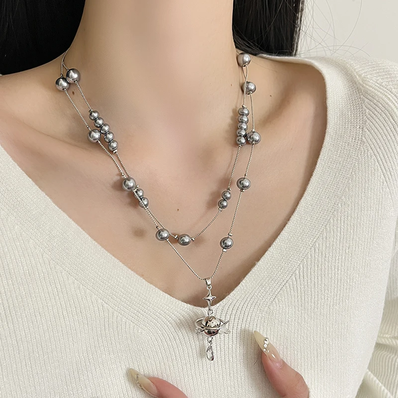 

ay Pearl Pl Pendant Nelace Women's Faion Long Sweater Chain Layering Clavicle Chain Accory Korean Sle Alloy