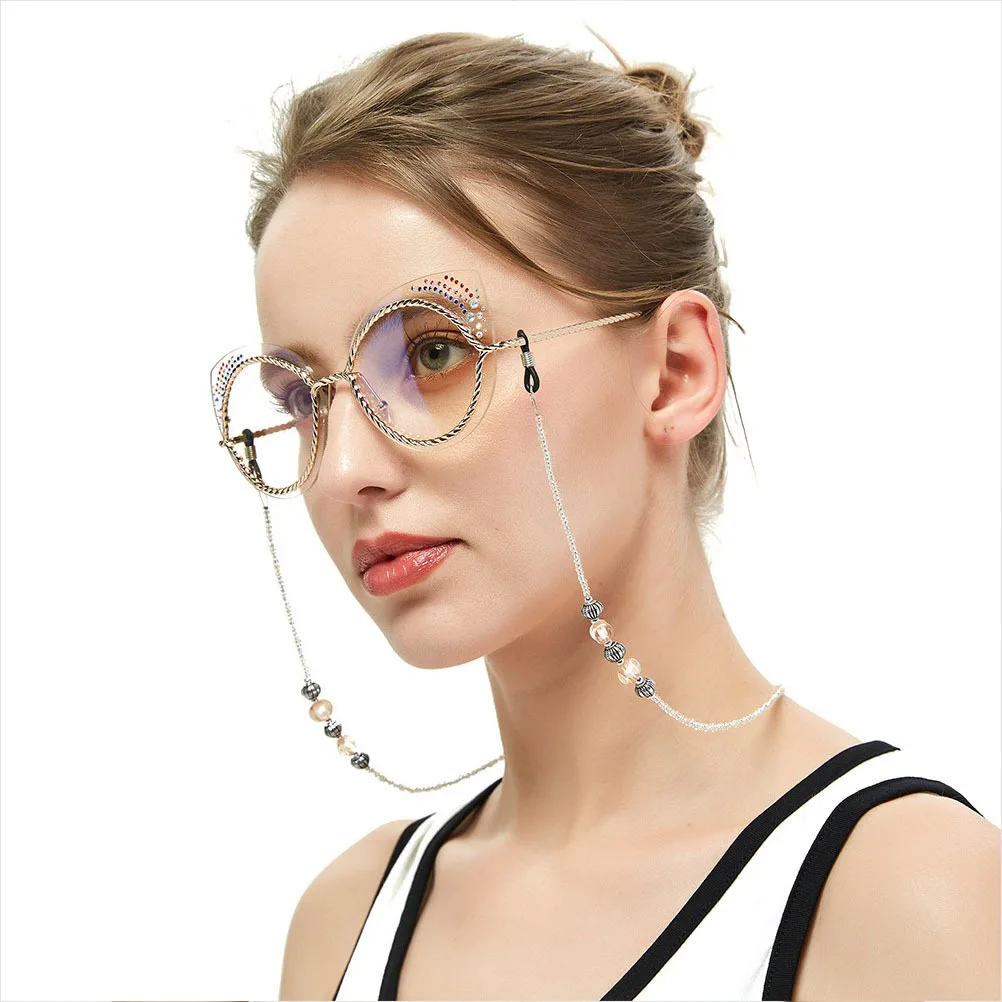 

White Vintage Beads Eyeglass Chain Retro Glasses Cord Anti-Slip Sunglasses Holder Eyewear Retainer Strap for Sports Outdoors