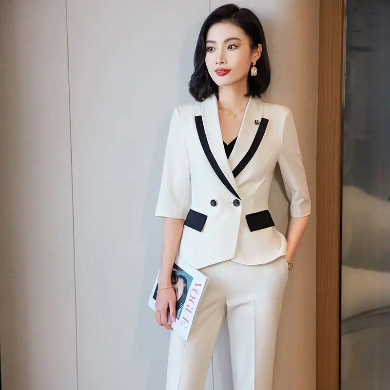 

Lnsozkdg Fashion Women Suits 2024 New Spring Summer Temprament Business Formal Slim Blazer + Flare Pants Office Ladies Work Wear