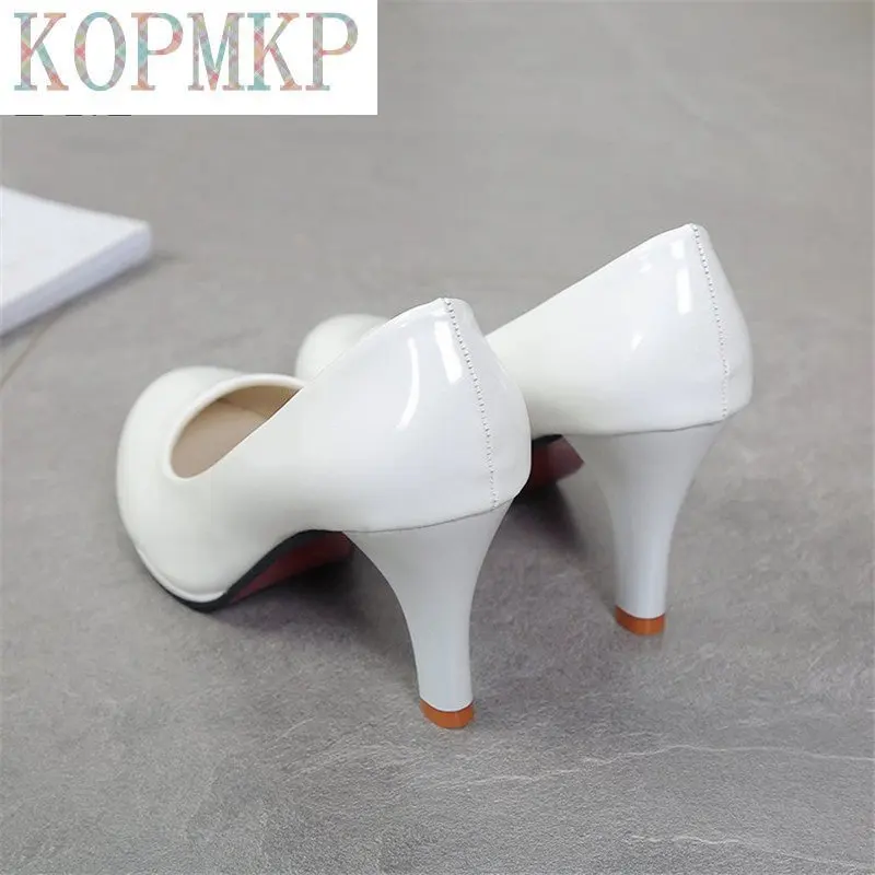 Sexy Bride The New Women Pumps Fashion Classic Patent Leather 8CM High Heels Shoes Sharp Head 4 Coolour Paltform Wedding Plus 42