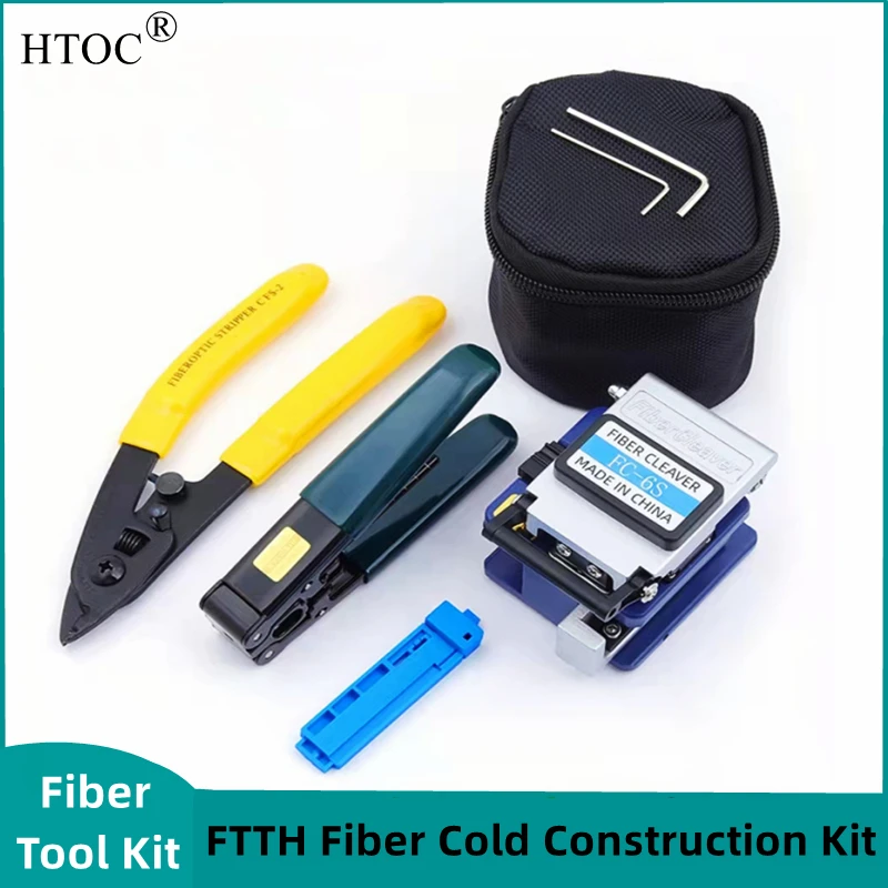 HTOC Optische Faser Werkzeug Kit Kalten Verbindung Mit 36000 Cleaves Und Fiber Optic Drop Kabel Faser Stripper CFS-2 Doppel Port loch