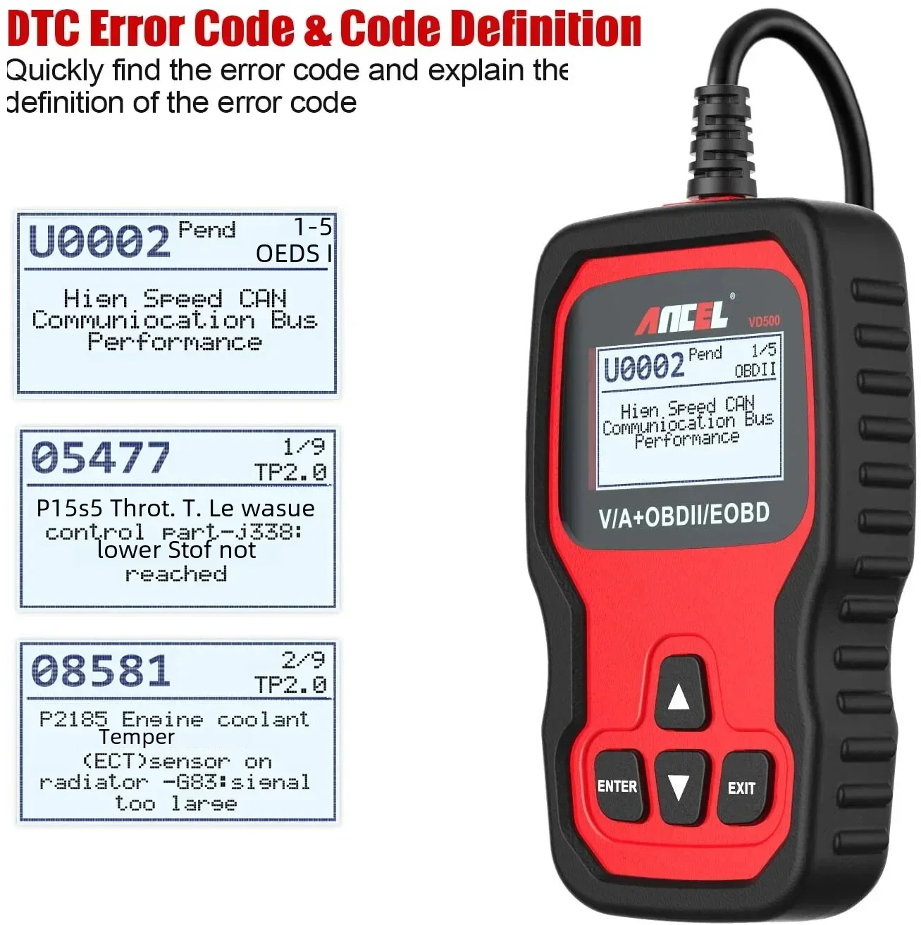 Ancel VD500 OBD2 Scanner Car Code Reader Oil Reset EPB DTC TP ABS SRS Full System Diagnostic Tool for VW for Audi for V.A.G