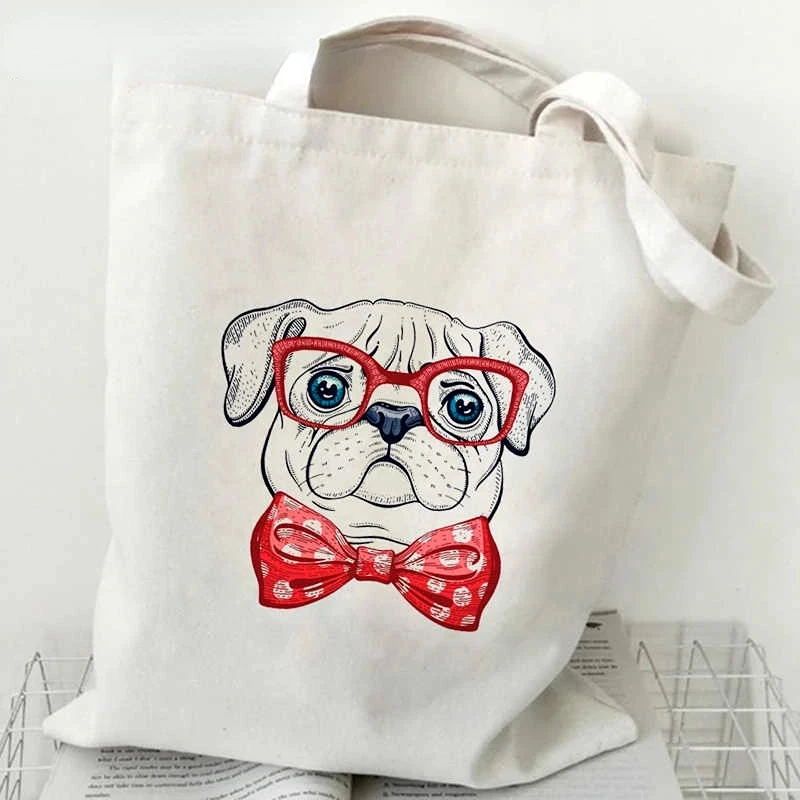 French Bulldog Shopping Shoulder Bag Cute Canvas Bag Student Ladies and Girls Friend Gift Storage Fashionable Cartoon Bag