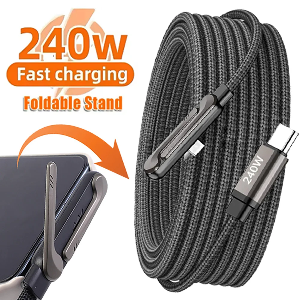 

1.5m 240W Fast Charging Cable Dual Type-C Cable Foldable Phone Holder 2IN1 Data Cable for IPhone 17 Pro Max for Samsung Xiaomi