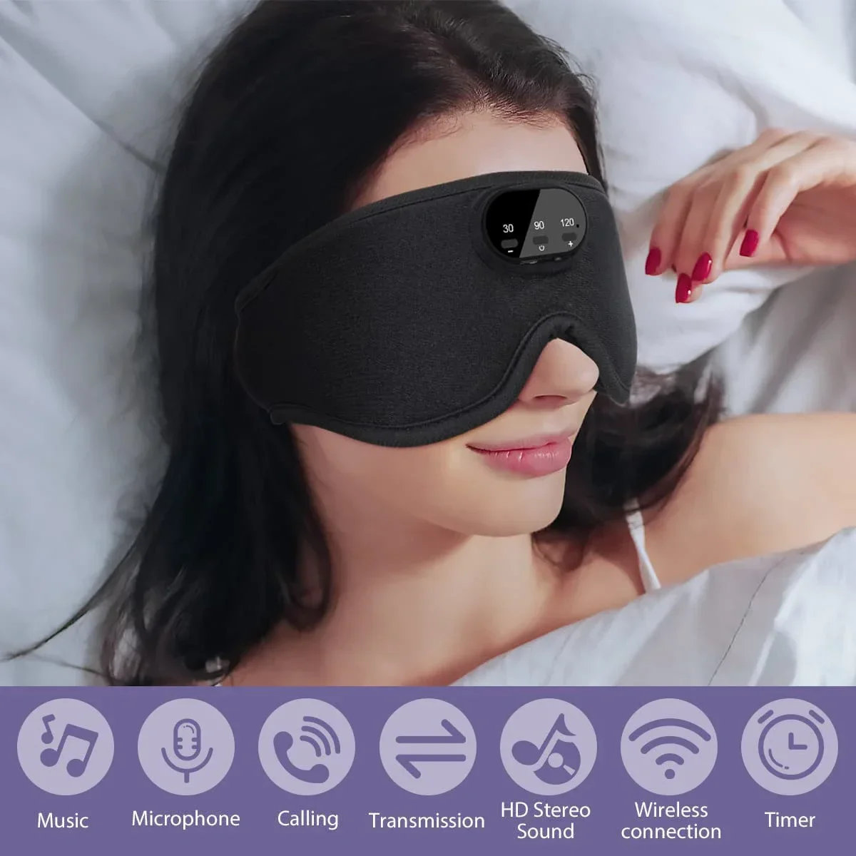 2024 White Noise Eye Mask, Bluetooth 5.2 3D Wireless Music Sleep Headphone Breathable Auto Shut Off Ultra-Thin HD Stereo Speaker