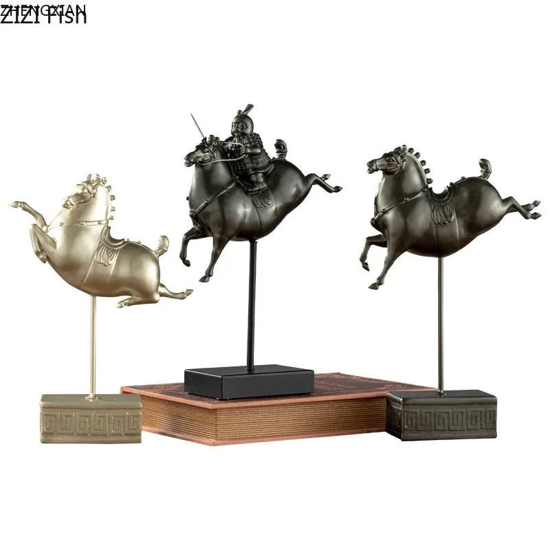 Antique Terracotta Warrior Horse Sculpture Desktop Decoration Resin Knight Abstract Animal Horse Figurines Gift Home Decoration