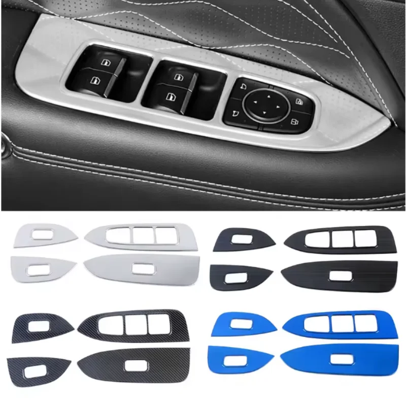 For GWM Tank 300 2022 2023 LHD Window Lift Switch Panel Frame Cover Trim Interior Accessories Carbon Black Stainless Steel Decor