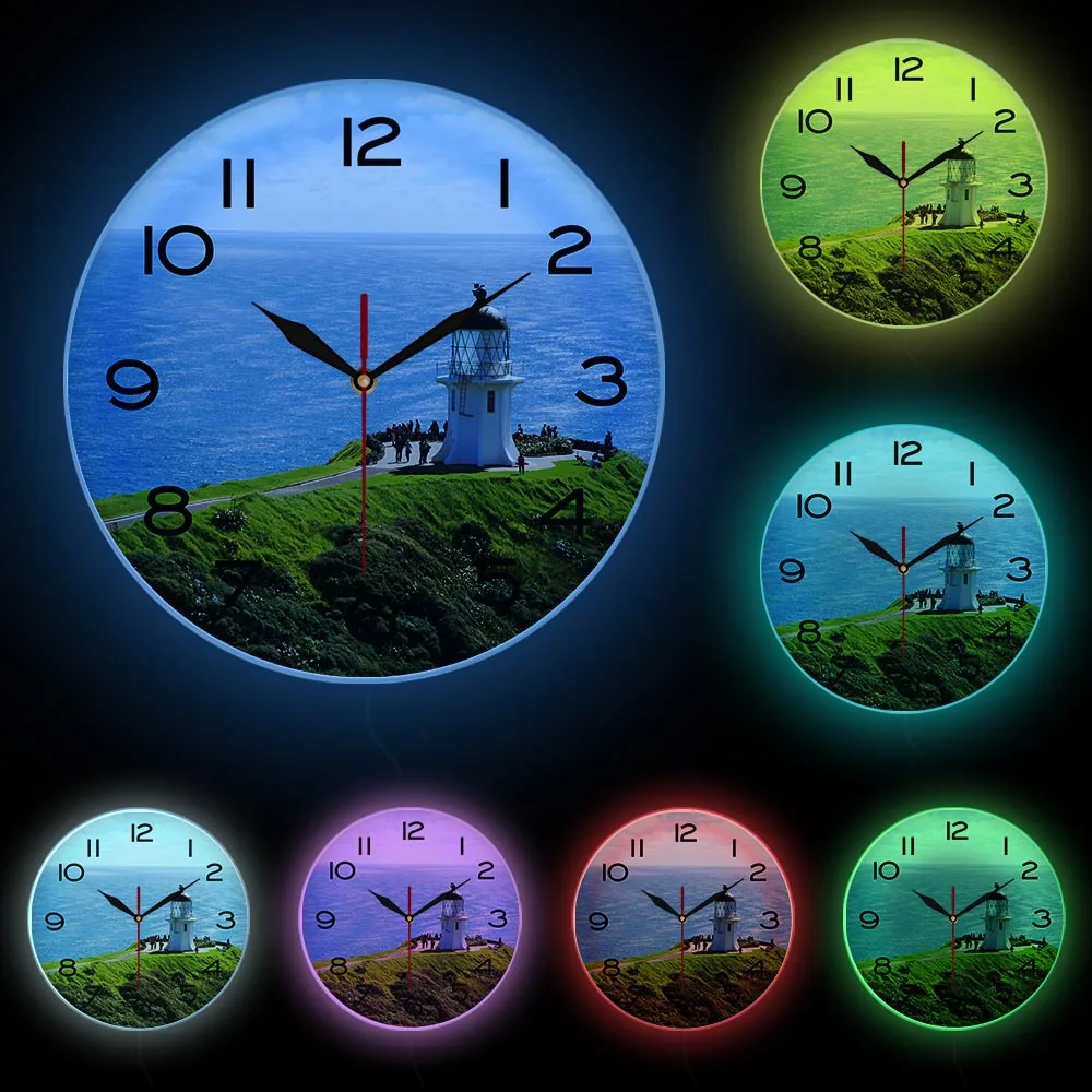 كيب رينغا المناظر البحرية المنارة الجزيرة الشمالية التصميم الحديث ساعة حائط حافة شمالية من نيوزيلندا السفر ديكور المنزل ساعة فنية