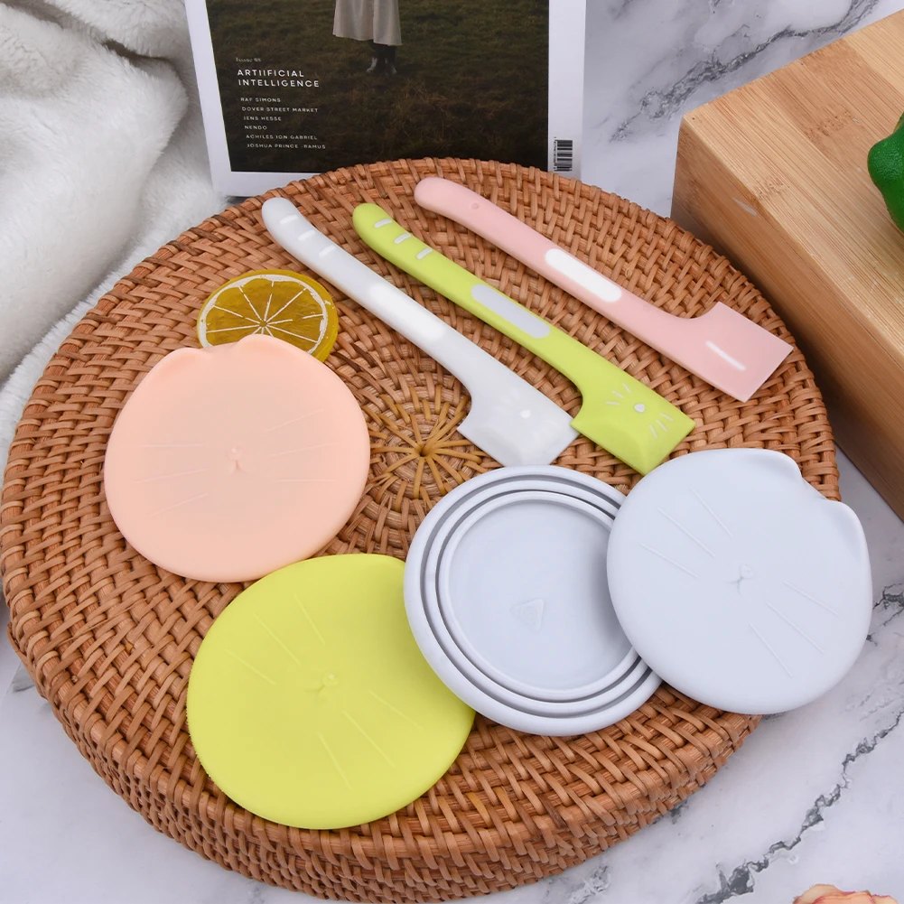 4pcs With 3 Spoons Reusable Pet Food Can Cover Lid Cat Dog Daily 3 Standard Size Durable Safe Silicone Cover Universal