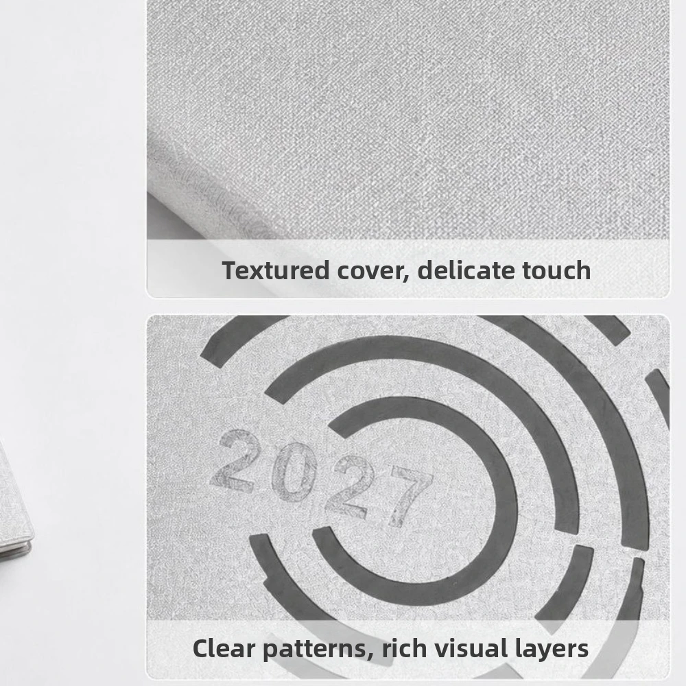 Leather Cover 2027 Planner Notebook Hollow Out Cover Fingerprint Pattern Softcover Notebook 96 Sheets Schedule Journal