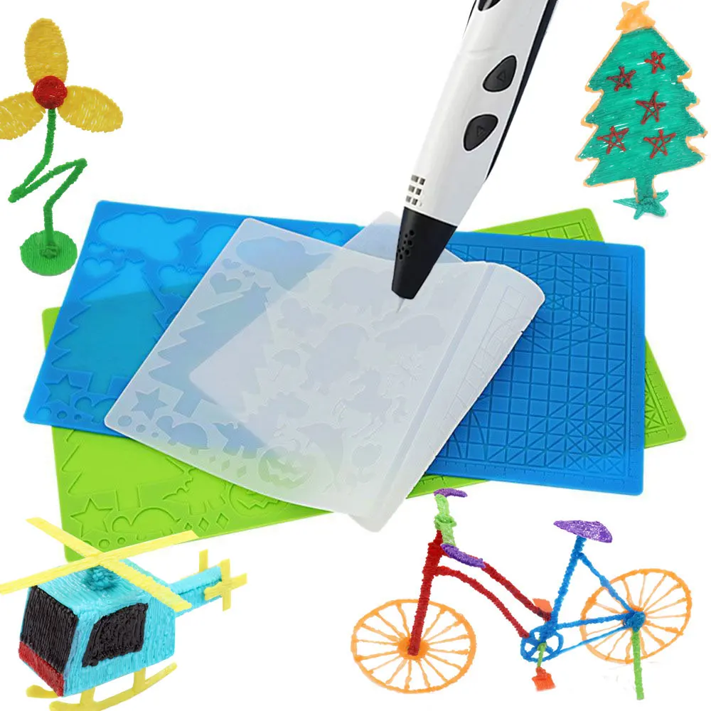 3D Printing Drawing Pen Silicone Design Pad with Basic Stencil Comes with 2 Silicone Finger Cots Excellent 3D Pen Drawing Tool