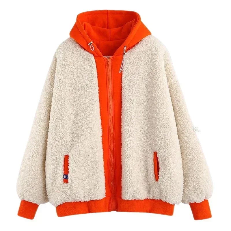 Imitation Lamb Wool Zipper Coat Women Hoodies Fashion Autumn Winter Loose Sweatshirts Streetwear Female Warm Jacket Y2K Clothes