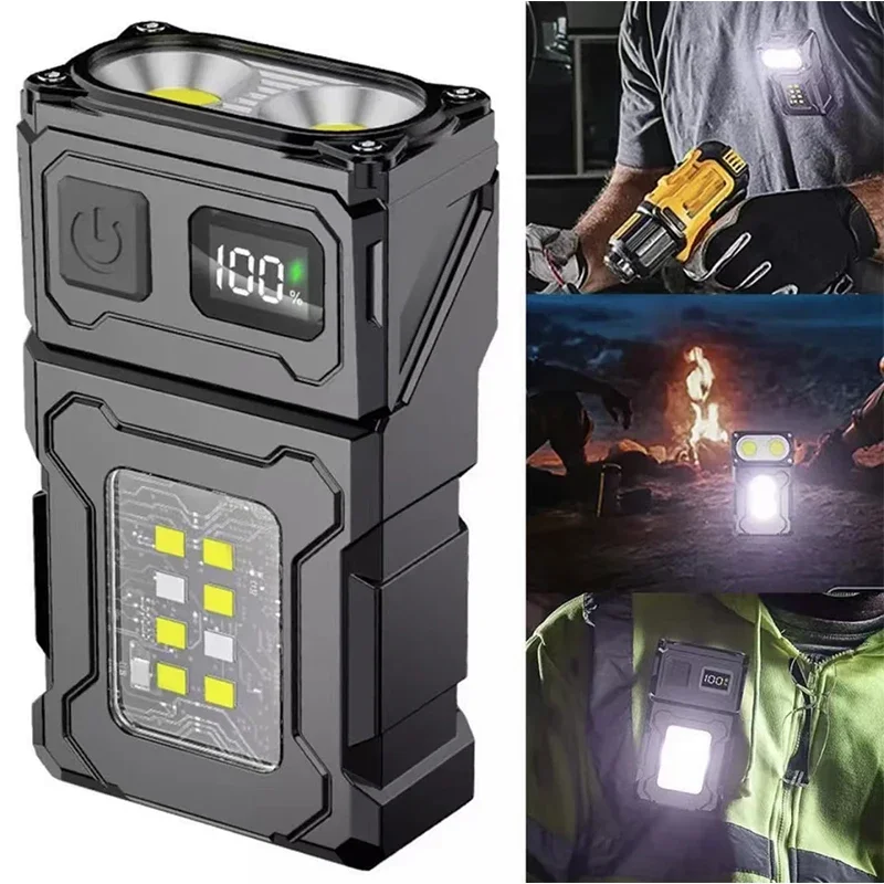 

MINI USB Rechargeable LED Flashlight Portable Tail magnet flashlight Super Bright Camping Lantern Side COB emergency light