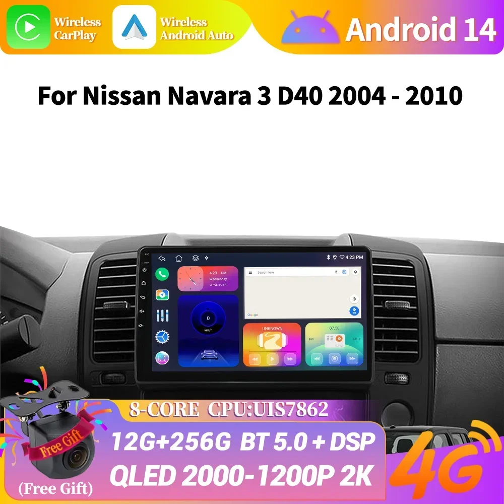 

Android 14 Car Radio Multimedia System player Stereo Auto Bluetooth Wireless CarPlay Screen For Nissan Navara 3 D40 2004-2010