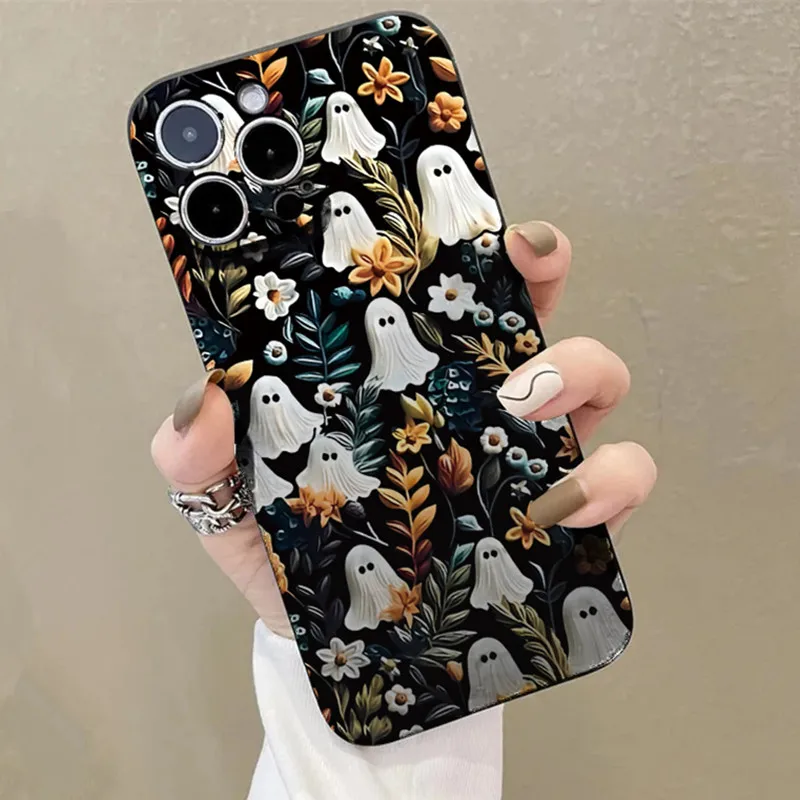 Holiday Floral Ghost Phone Case For iPhone 15 16 Pro Max 12 13 14 11 Pro Max XR XS X 7 8 Plus SE 2022 Shockproof Phone Cover