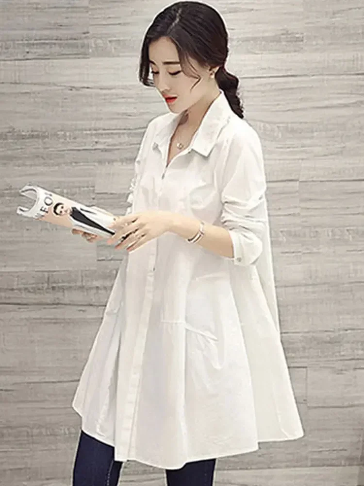 

Oversized Shirts and Blouses Korean Fashion Women 2023 Spring Summer Loose Long Sleeve White Shirts Women Casual Midi Blouse