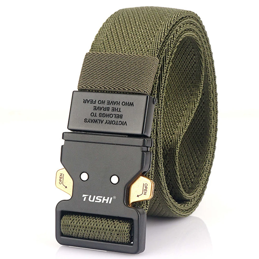 XUHU New Quick Release Metal Pluggable Buckle Tactical Belt Breathable Elastic Military For Men Stretch Pants Waistband Hunting