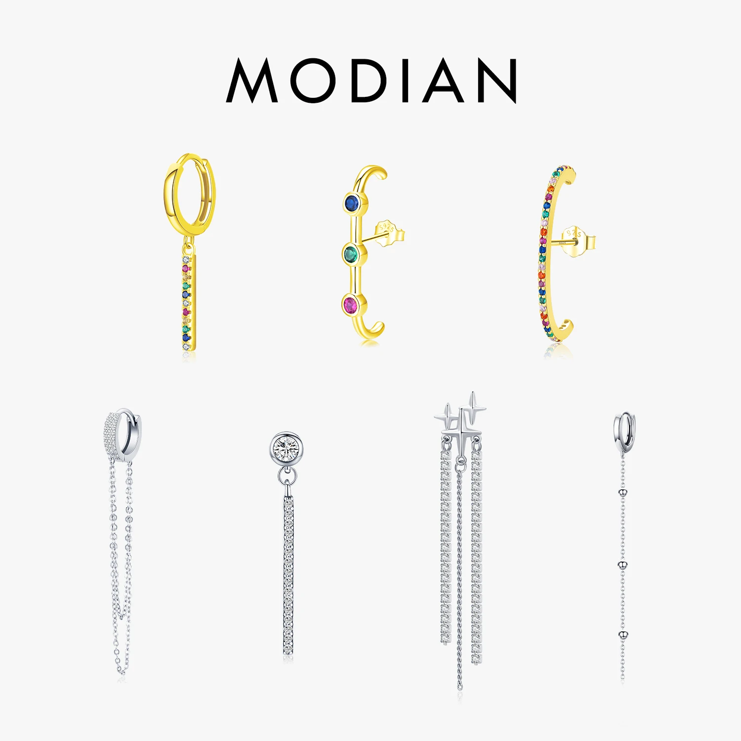 Modian 1PC Rainbow Colorful Dangle Earring 925 Sterling Silver Fashion Luxury CZ Drop Earrings For Women Wedding Party Jewelry