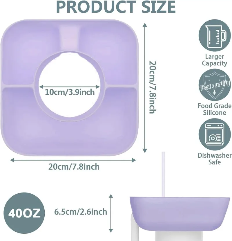 Snack Bowl for Stanley Cup,Reusable  Tray for Tumbler Snack Snack Tray for Candy,Appetizer,Nuts,Popcorn,Cup Holder for Outdoor