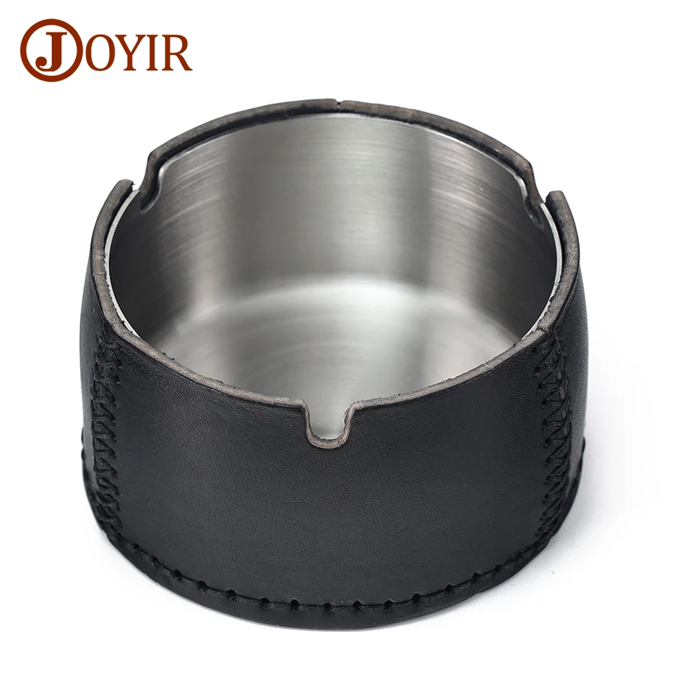 

JOYIR Stainless Steel Cigar Ashtray Genuine Cowhide Leather Ashtray Desktop Smoking Accessories Vintage Ashtray Cigarette