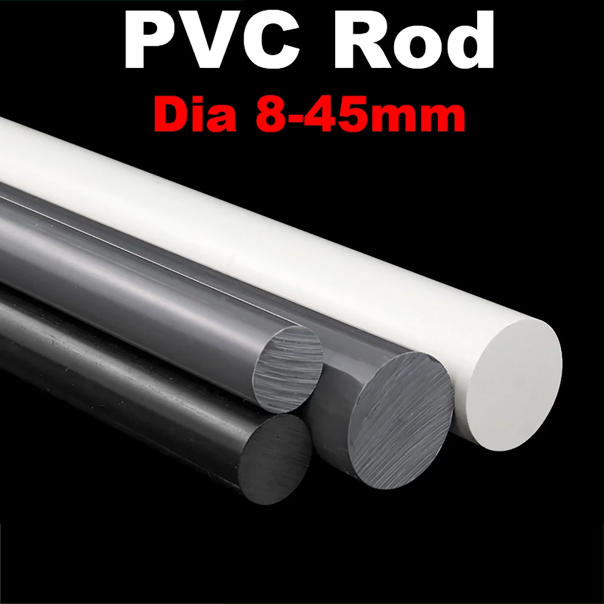 

500mm PVC Round Rod Bar Plastic White Gray Black Billet Spacer Engineering Diameter 6/8/10/12/15/20/25/30/35/40/45mm