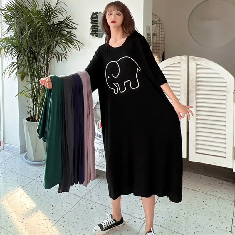 Fdfklak Cute Cartoon Nightwear Dress Women Nightshirt New Loose Plus Fat Modal Nightgowns Female Summer Nightdress 110 Kg Wear