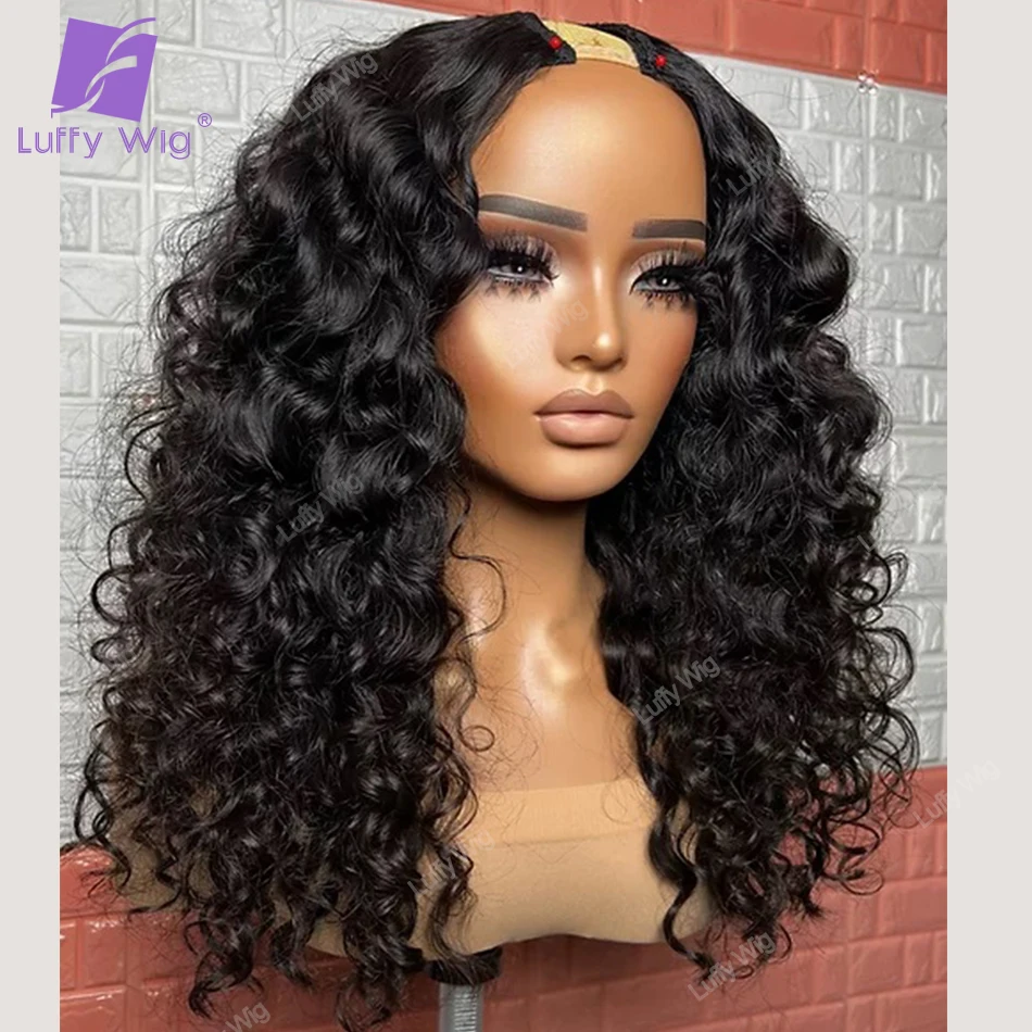 Curly V Part Wig Human Hair No Leave Out Glueless Real Brazilian U Part Human Hair Wigs for Black Women VPart Wig 180% Luffy wig