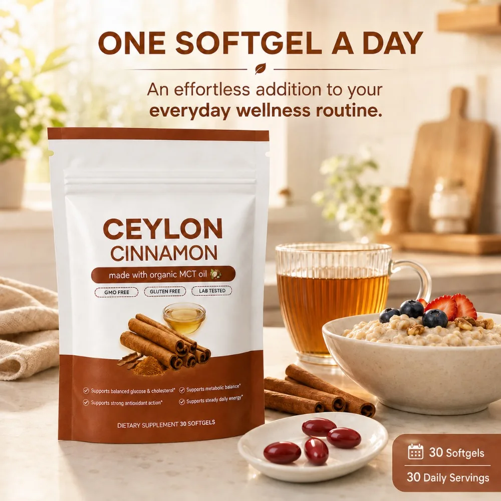 Ceylon Cinnamon Softgels 600mg 12:1 Extract with MCT Oil Cinnamomum Verum Bark Antioxidant Support Daily Wellness 30 Softgels