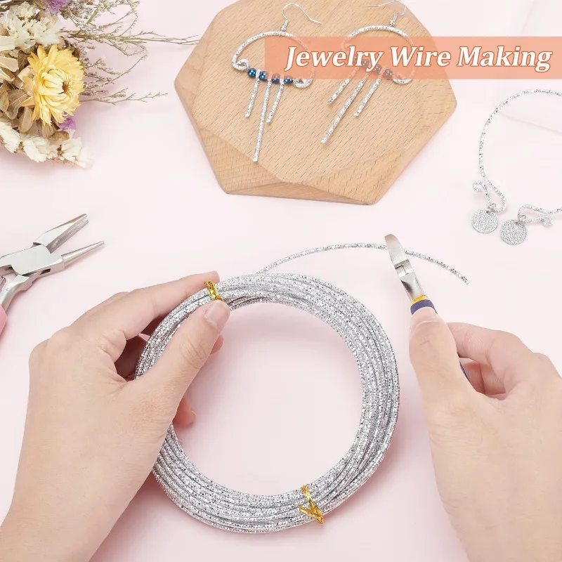 12 Gauge 33 Feet Textured Silver Wire Diamond Cut Aluminum Craft Wire for Ornaments Making and Other Jewelry Craft Work