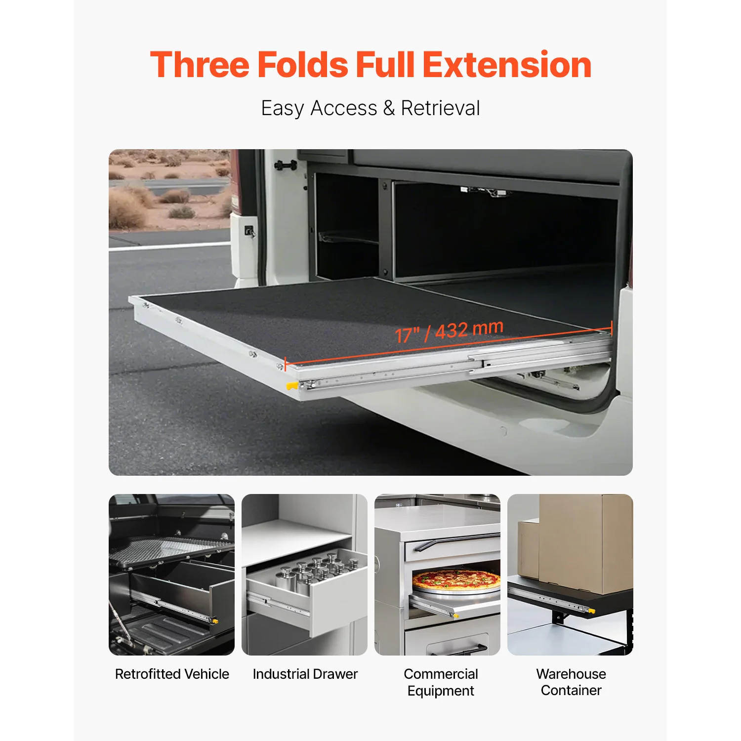 مجموعة VEVOR مكونة من 2 قضبان درج مقاسات تتراوح من 16 إلى 60 في 250 رطلًا حد الوزن وقابلة للقفل ومحمل كروي وحامل جانبي #5