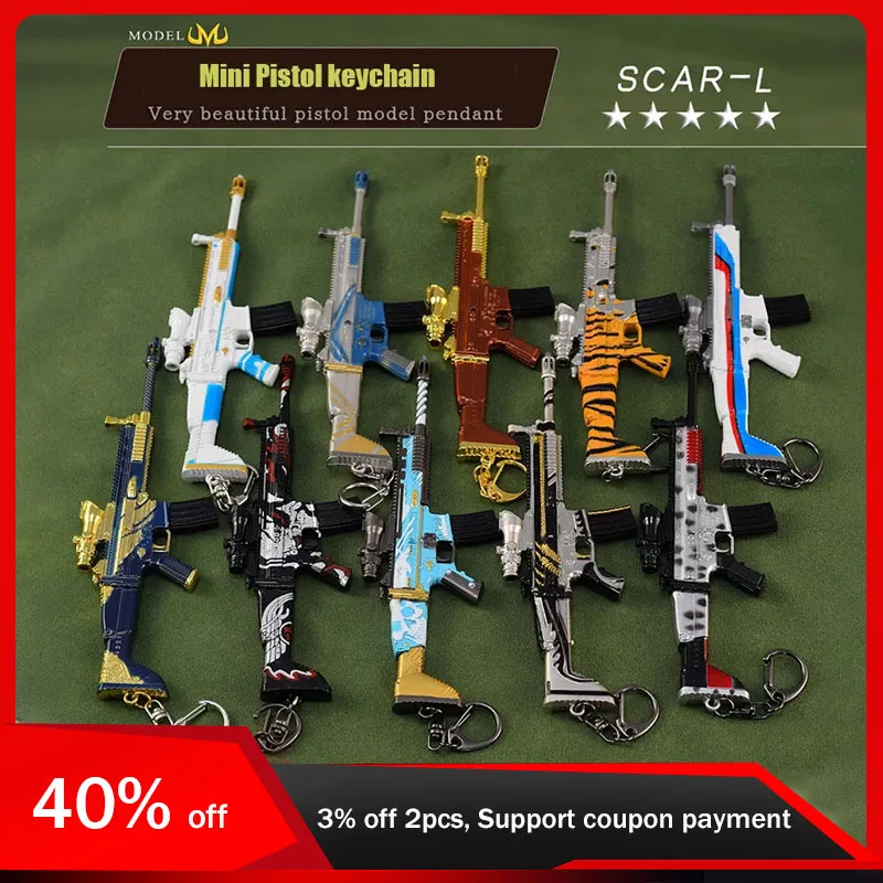 

17cm Gun Keychains Weapon Model SCAR-L Series All Metal Crafts Knife Toy Keyrings Accessories Boy Gifts Bag Pendant Collectibles