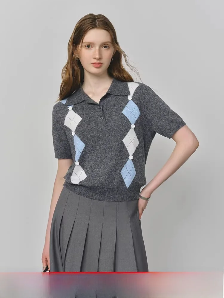 

Женская трикотажная футболка Miu Sle с ромбовидным узором, из мягкой смесовой ткани (полиэстер/нейлон), для ранней осени, для повседневной носки