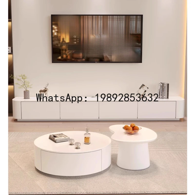 

B-1 Rock Slab TV Cabinet Floor-standing Living Room Cream Style Solid Wood Coffee Table