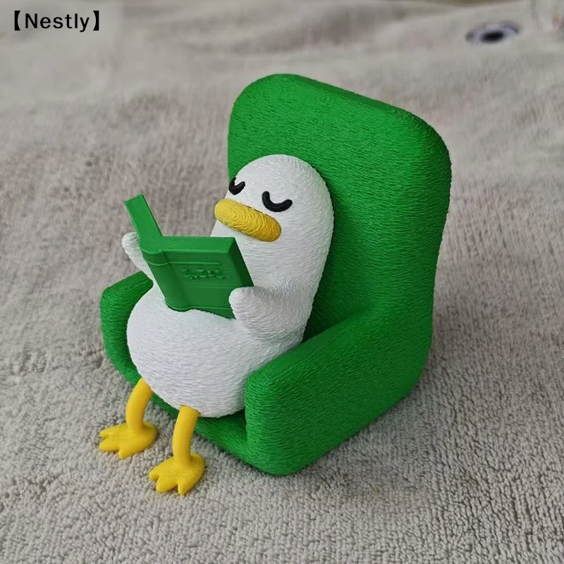 Creative Lazy Duck Figurine 3D Printed Decoration Reading Duck Ornaments Animal Shape Laying Duck Statue Holiday Gift〔Nest〕